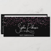 Black & Faux Pink Glitter Gift Certificate Card 招待状 (正面/裏面)