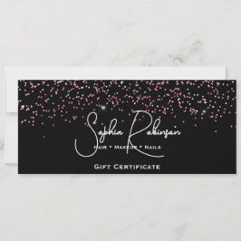Black & Faux Pink Glitter Gift Certificate Card 招待状