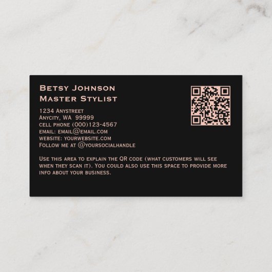 Black & Faux Rose Gold Foil Business Card 名刺 (裏面)