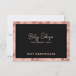 Black & Faux Rose Gold Foil Gift Certificate Card 招待状