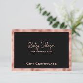 Black & Faux Rose Gold Foil Gift Certificate Card 招待状 (スタンド正面)