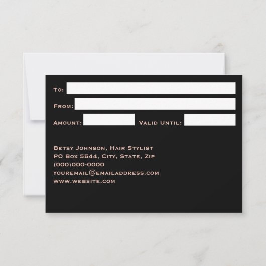 Black & Faux Rose Gold Foil Gift Certificate Card 招待状 (裏面)