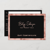 Black & Faux Rose Gold Foil Gift Certificate Card 招待状 (正面/裏面)
