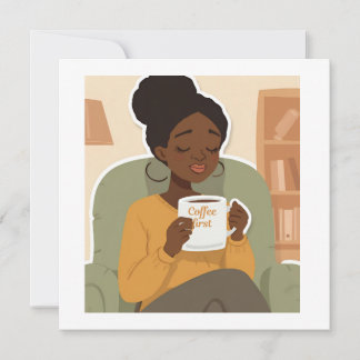 Black Female Drinking Coffee サンキューカード