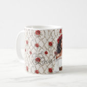 Black Female Roses Wreath Faux Wood Floral Love コーヒーマグカップ (正面左)