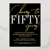 Black Fifty 50th Birthday Gold 箔招待状 (正面)