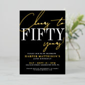 Black Fifty 50th Birthday Gold 箔招待状 (立ち正面)