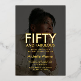 Black Fifty and Fabulous 50th Birthday Photo 箔招待状