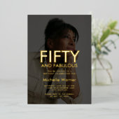 Black Fifty and Fabulous 50th Birthday Photo 箔招待状 (立ち正面)