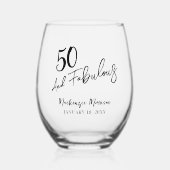 Black Fifty and Fabulous Script Birthday Party ステムなしワイングラス (正面)