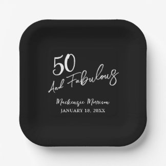 Black Fifty and Fabulous Script Birthday Party ペーパープレート