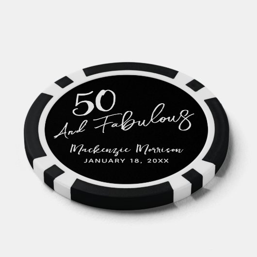 Black Fifty and Fabulous Script Birthday Party ポーカーチップ (シングル)