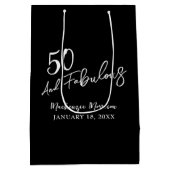 Black Fifty and Fabulous Script Birthday Party ミディアムペーパーバッグ (裏面)