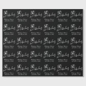 Black Fifty and Fabulous Script Birthday Party ラッピングペーパー (フラット)