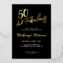Black Fifty and Fabulous Script Birthday Party
