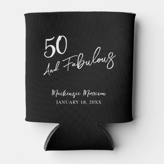 Black Fifty and Fabulous Script Birthday Party 缶クーラー (正面)