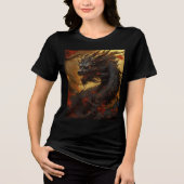 Black Flame Dragon in Autumn Forest トライブレンドＴシャツ (正面)