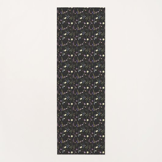 Black Floral Botanical Flowers Pattern Yogamat ヨガマット (正面)