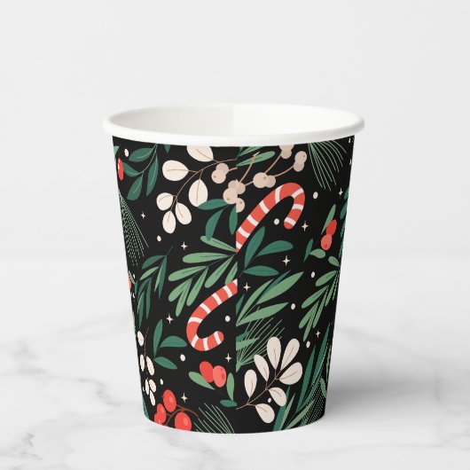 Black floral christmas  紙コップ (左)