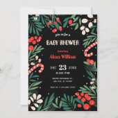 Black floral christmas baby shower 招待状 (正面)