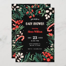 Black floral christmas baby shower 招待状