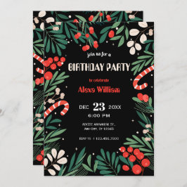 Black floral christmas birthday 招待状