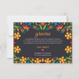 Black Floral Colorful Botanical Spanish Wedding サンキューカード