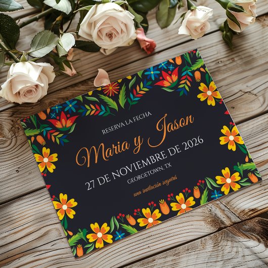 Black Floral Colorful Botanical Spanish Wedding セーブザデート