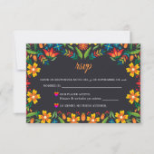 Black Floral Colorful Botanical Spanish Wedding 出欠カード (正面)