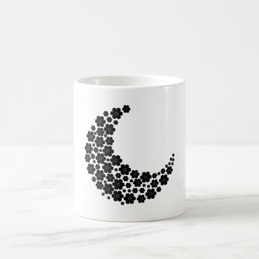 Black Floral Crescent Moon – Minimalist Boho Moon  コーヒーマグカップ (中央)