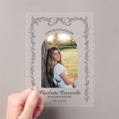 Black Floral Elegant Frame Photo Graduation  アクリル招待状 (インサイチュ (ポータブル))