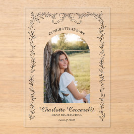 Black Floral Elegant Frame Photo Graduation  アクリル招待状