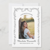 Black Floral Elegant Frame Photo Graduation  招待状 (正面)