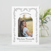 Black Floral Elegant Frame Photo Graduation  招待状 (スタンド正面)