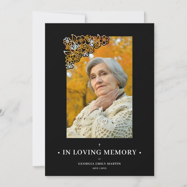 Black Floral Frame Elegant Photo Funeral (正面)