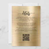 Black Floral Gold Brushed Metal QR Code Wedding 招待状 (裏面)