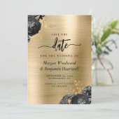 Black Floral Gold Glam Wedding Save the Date 招待状 (スタンド正面)