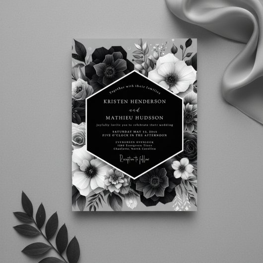 Black Floral Nocturne Wedding 招待状