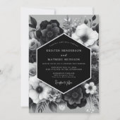 Black Floral Nocturne Wedding 招待状 (正面)