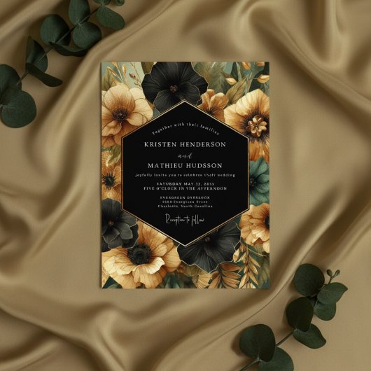 Black Floral Opulent Wedding 招待状