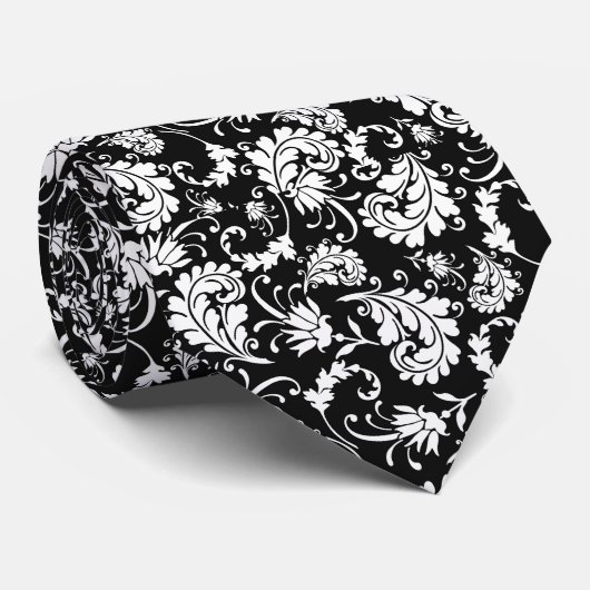 Black Floral Pattern Custom Necktie ネクタイ (ロール)