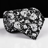Black Floral Pattern Custom Necktie ネクタイ