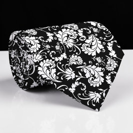 Black Floral Pattern Custom Necktie ネクタイ