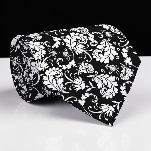Black Floral Pattern Custom Necktie ネクタイ