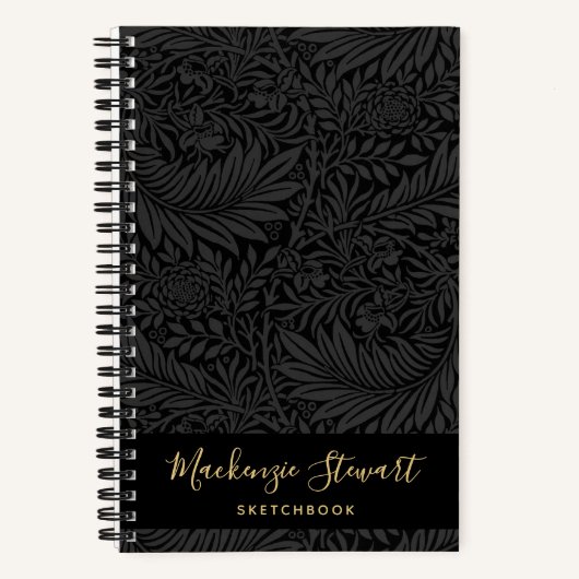 Black Floral Pattern Sketchbook ノートブック (正面)