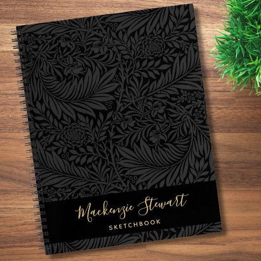 Black Floral Pattern Sketchbook ノートブック