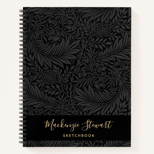 Black Floral Pattern Sketchbook ノートブック (正面)