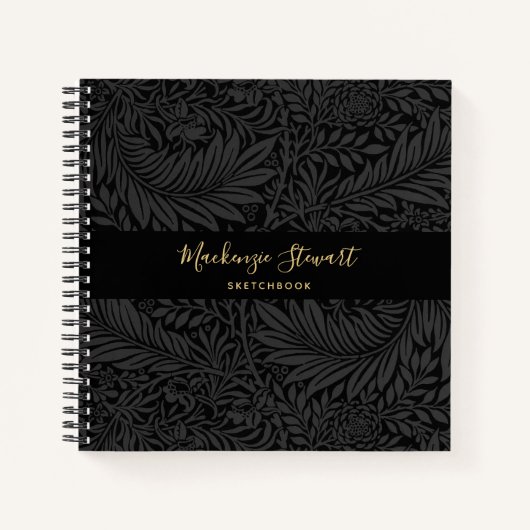 Black Floral Pattern Sketchbook ノートブック (正面)