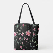 Black Floral pink Flowers pattern Trendy Classic トートバッグ (裏面)