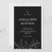 Black Floral Rustic Elegant Details QR Wedding  招待状 (正面)